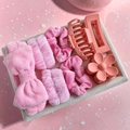 7-piece pink soft spa headband and hair claw clips set in a neat display tray - Pink Series (8-Piece Set)