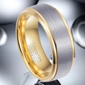 Close-up of dual-tone tungsten carbide ring showing brushed texture and polished edges - US 13 / Gold (Silver Brushed Surface)