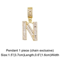 Detailed size view of the gold letter N pendant featuring sparkling baguette cubic zirconia - Letter N Pendant