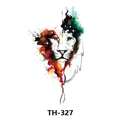Waterproof lion tattoo sticker TH-327 with artistic watercolor ink splash and black sketch - Th-327 / 210*148mm