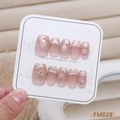 Handmade pink cat-eye French press-on nails with delicate flower and pearl decorations - Size XS (FM028-XS)