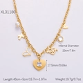 Dubbellaagse gouden roestvrijstalen ketting met hart-, vogel- en parelhangers, model XL31180 - Parel Hart Vliegtuig (XL31180)