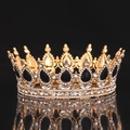 Luxury gold bridal crown featuring teardrop black gemstones and shimmering rhinestones - Gold Base Black Rhinestone