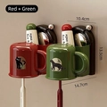 Wall-mounted suction cup toothbrush holder set with red and green patterned mugs - Couple Set (Retro Green/Retro Red)