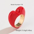 Chunky heart ring in vibrant red enamel and gold finish, model 17, weight 13.9g - 17# / Red