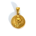 Golden round pendant featuring a 3D embossed rose flower with decorative border - December Rose (SP599G-12) (Pendant Only (Without Chain))