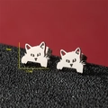 Minimalist cute cat stud earrings in silver stainless steel, size 9mm by 11mm dimensions - 749 Steel