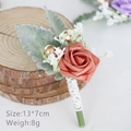 Handmade dusty pink rose boutonniere with green leaves and white lace for weddings - Terracotta
