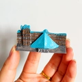 3D resin Paris Louvre Museum souvenir fridge magnet with blue glass pyramid detail - (52) Louvre Museum Paris