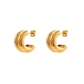 Polished double-layered C-shaped gold stud earrings in stainless steel on white background - Curved Double-Layer C-Shape Stud Earrings - Gold