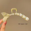 Élégante pince à cheveux sirène de 11cm en or avec des embellissements de perles blanches - 80# Perle Queue de Poisson