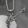 Skull guitar necklace in silver titanium steel with metal hand gesture pendant - Style C Rock Gesture Guitar (With Chain)