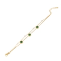 Gold double-layer bracelet featuring three emerald green gems and four white pearls - Round Style (1# Round)