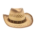 Cappello da cowboy in paglia intrecciata sfumata con fascia decorata e perline - Cachi 2 (Cintura Caffè con Perline Retro)