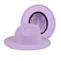 Flat brim wool felt fedora in light purple with metal buckle leather belt detail - Thickened Hardened Taro Purple