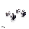 Orecchini a perno in acciaio argento con cristallo nero da 6mm e piccolo anello - Stile Pietra Nera(KLJ553-Z)