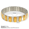 Two-tone gold and silver stainless steel stretch bracelet with rhinestone insets - Curved Rhinestone Elastic Bracelet - Extra Wide (SL49)