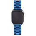 Detail view of blue matte three-bead stainless steel replacement strap for smartwatches - 38/40/41mm / Blue