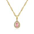 Collier doré avec pendentif goutte en zircon rose entouré d'un halo de cristaux brillants - Or Zircon Rose