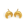 Minimalist croissant-shaped golden stainless steel stud earrings with metallic texture - Gold (KD3362)