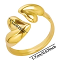 Detail showing dimensions of the double heart gold open ring with 1.1cm heart width - Adjustable / Gold