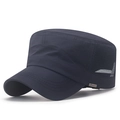 Dunkelblaue Flatcap mit atmungsaktiven Seitenteilen aus Mesh und Metall-Emblem - Verstellbar / Marineblau