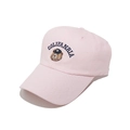 Close-up of pink baseball cap with cute bear embroidery and 'COLIFANRIA' text detail - Pink