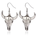 Boucles d'oreilles crâne de taureau en argent vieilli au style punk bohème chic - Forme de Tête de Taureau (ZW728)