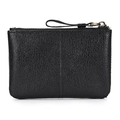 Genuine black lychee grain leather coin purse with metal zipper and leather puller - Premium Oil Leather Black