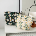 Canvas makeup bags with daisy embroidery in black and cream on a minimalist desk - Trapezoid (16*6*12.5cm) / Beige Small Clutch Bag