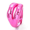 Minimalist double-band fuchsia metal ring with adjustable open design on white background - Rose Red