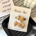 Set di due fermagli per capelli con fiocco e coniglio in paillettes dorate per bimba - Coniglio + Fiocco