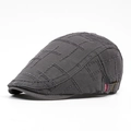 Distressed dark grey beret cap with stitched grid pattern and metal buckle - Adjustable / Gray