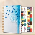 Blue butterfly 3D embossed spiral A5 notebook with elastic band and planner stickers - Cool Seaside (Blue) + Gilded Stickers