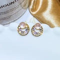 Eleganti orecchini a doppio cerchio dorati con perla rosa e cristalli lucidi - Double Circle Pearl Rhinestone Style (7#)