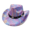 Cappello da cowboy arcobaleno con trama serpente metallica e borchie d'argento concho - M (56-58cm) / Viola