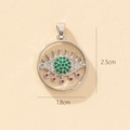 Detail shot of evil eye pendant with green and pink zircons showing 2.5cm height dimension - A-11 Style/Green Pink Color Diamond Eye