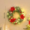 30cm Christmas wreath with red poinsettias, pine cones and warm LED lights - 3 Small Flowers / 30cm / With Light
