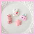Set of 3D cartoon resin charms in pastel pink with bunny, star, and strong adhesive backings - Candy Rabbit 4Pcs Set (With Adhesive)