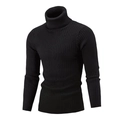 Maglione a dolcevita nero da uomo slim fit con lavorazione a maglia a trecce verticali - M / Nero
