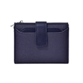 Short deep blue PU leather wallet with zipper and snap closure for women - Blue