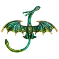 Vintage green enamel dragon brooch with blue gems and gold trim on white background - Green Gradient