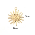 Golden sun face pendant in stainless steel, measuring 30mm by 24mm size - 2 Pcs/Pack / Sun Smile Face Gold Style 2