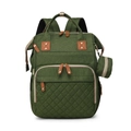 Olive green multifunctional diaper backpack with quilted pocket and matching round pouch - Army Green