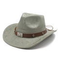 Classic grey faux suede fedora cowboy hat with brown leather band and silver metal buckles - M (56-59cm) / Army Green