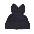 Detailed view of the soft black plush knit hat featuring cute decorative bunny ears - Rabbit Ears Style / Black