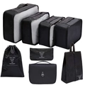 7-piece black travel organizer set with breathable mesh and waterproof fabric for clothes - With Toiletry Bag / 8-piece Set / Black