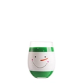 Handgeschilderd sneeuwman wijnglas met feestelijke groene en witte vakantiepatronen - Stamloos Glas-Groene Glimlach Sneeuwpop