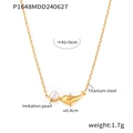 Goldene Delfin-Halskette mit weißer Perle an einer 18k vergoldeten Titanstahl-Kette - Delfin Perle Mehrlagige Halskette(P1648) / 41+5cm