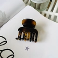 Minimalist tortoiseshell claw clip for hair shown on a book for a stylish aesthetic - Glossy Light Tortoise (Medium 4.8cm)